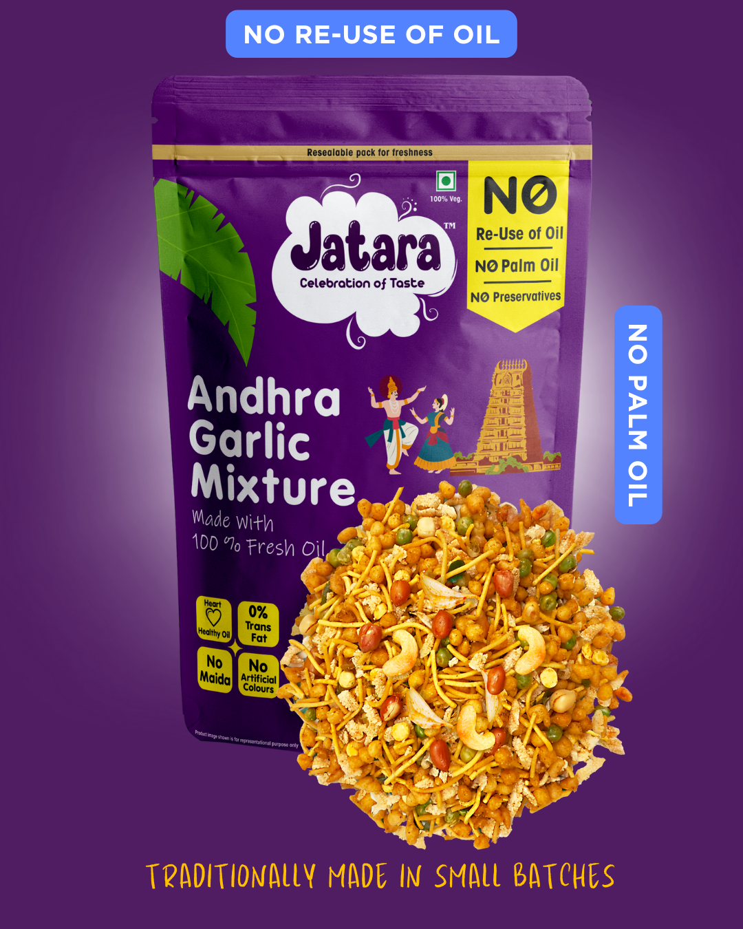 Jatara Andhra Garlic Mixture with Peanuts, Boondhi, Sev, and Cashews