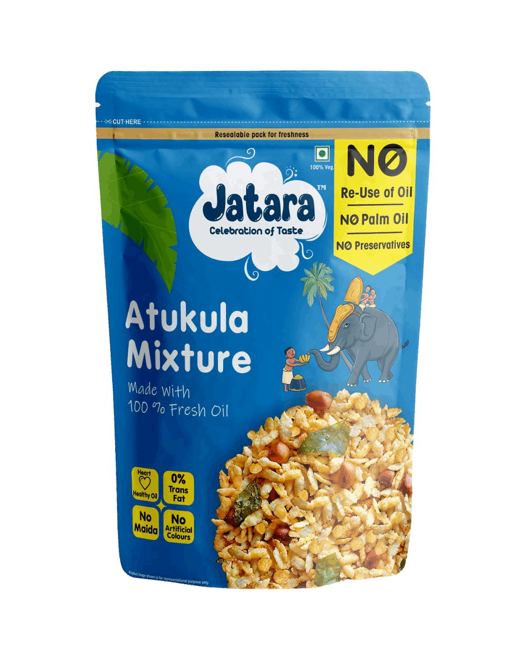 Jatara Atukula Mixture (poha/flattened rice trail mix) in a stand-up pouch