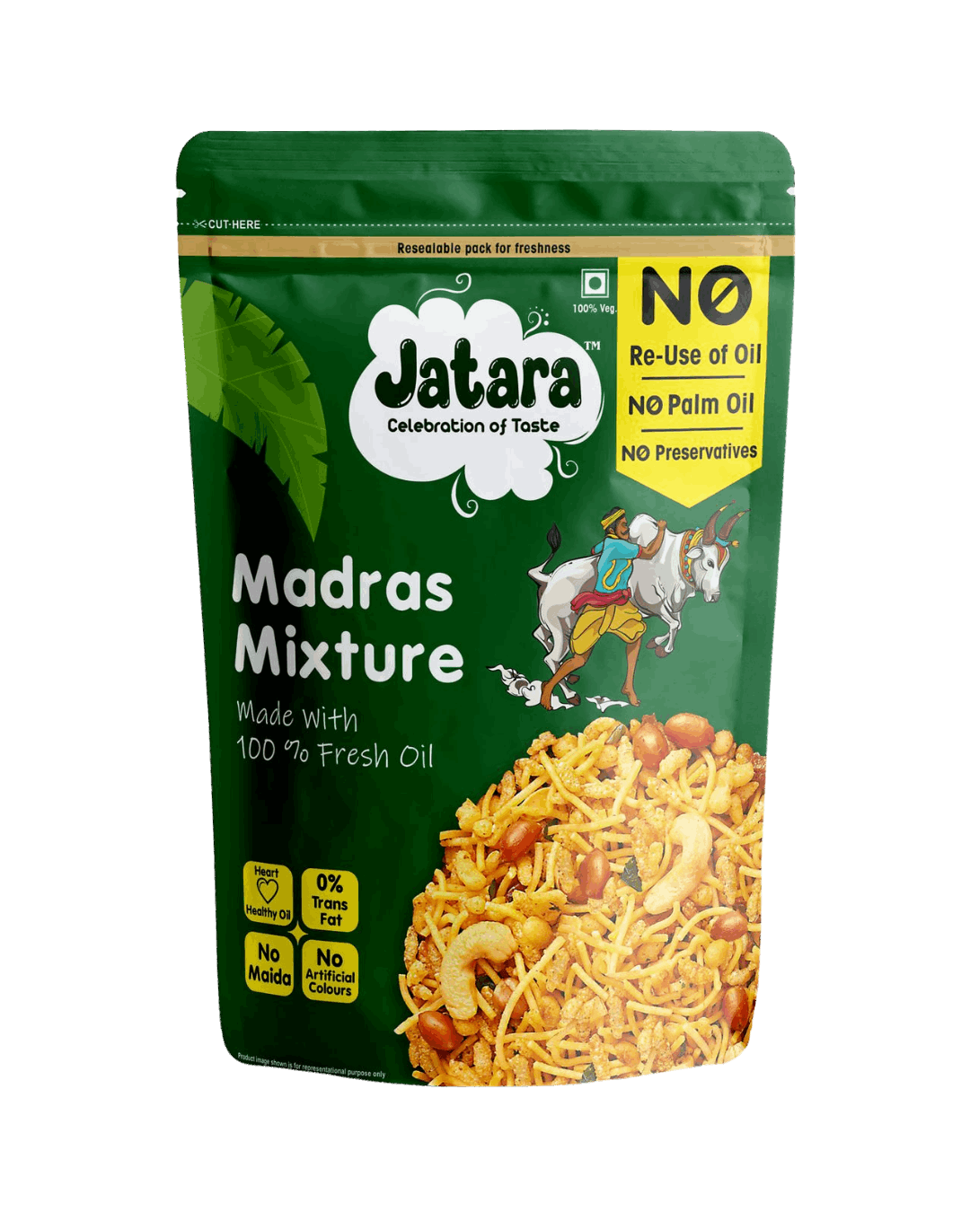 Traditional South Indian Jatara Madras Mixture savory snack mix in a resealable pouch