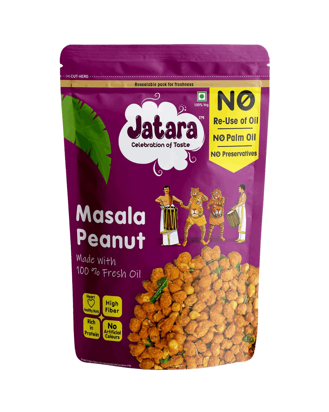 Jatara crunchy Masala Peanuts (spiced coated groundnuts) in a stand-up pouch.