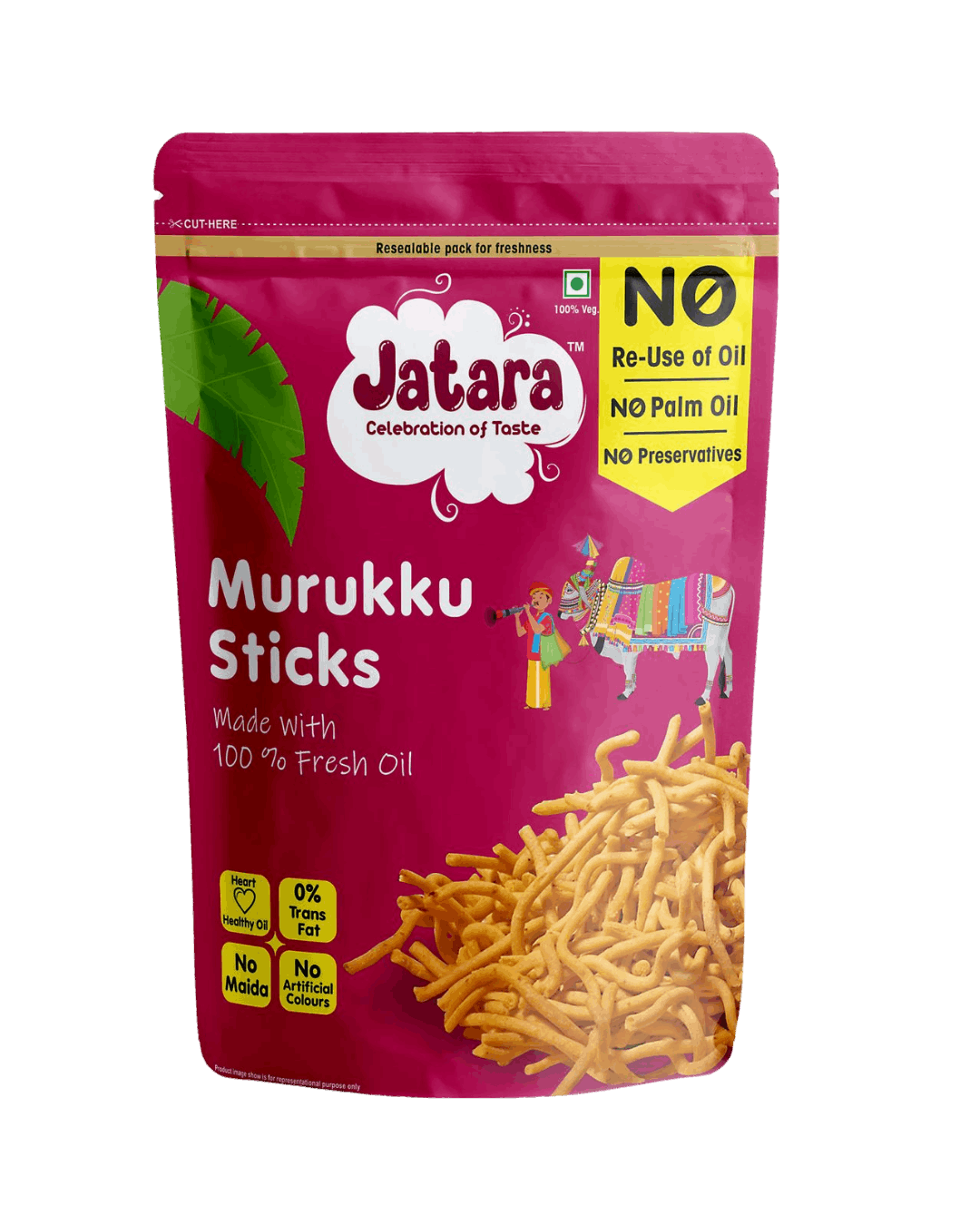 Jatara crunchy thin Murukku Sticks (chakli) Indian snack in a stand-up pouch.