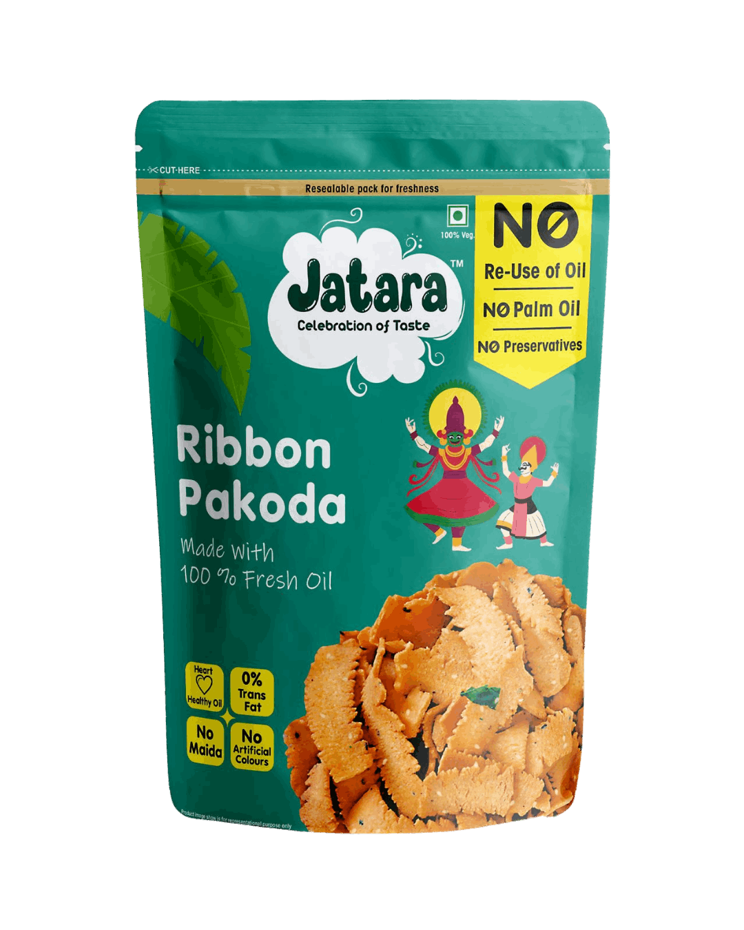 Jatara Snacks traditional South Indian Ribbon Pakoda in a resealable stand-up pouch.
