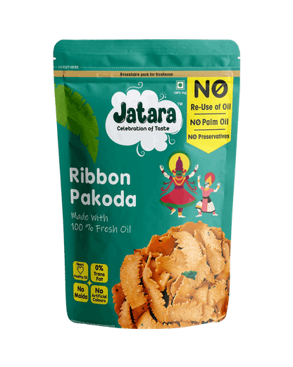 Jatara Snacks traditional South Indian Ribbon Pakoda in a resealable stand-up pouch.